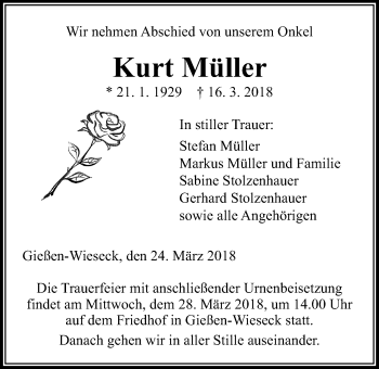 Traueranzeige von Kurt Müller von Giessener Allgemeine, Alsfelder Allgemeine