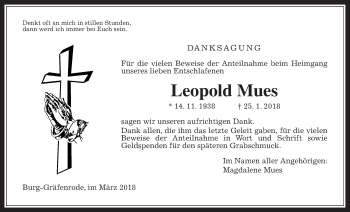 Traueranzeige von Leopold Mues von Wetterauer Zeitung, Wetterauer Zeitung