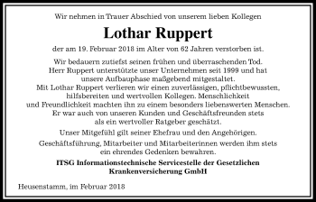 Traueranzeige von Lothar Ruppert von Wetterauer Zeitung, Wetterauer Zeitung