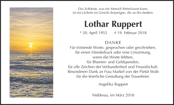 Traueranzeige von Lothar Ruppert von Wetterauer Zeitung, Wetterauer Zeitung