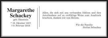 Traueranzeige von Margarethe Schackey von Wetterauer Zeitung, Wetterauer Zeitung