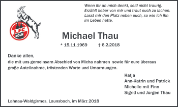 Traueranzeige von Michael Thau von Giessener Allgemeine, Alsfelder Allgemeine