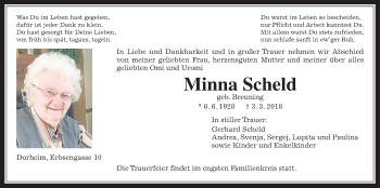 Traueranzeige von Minna Scheld von Wetterauer Zeitung, Wetterauer Zeitung