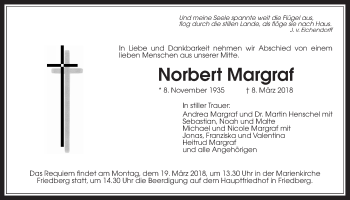Traueranzeige von Norbert Margraf von Wetterauer Zeitung, Wetterauer Zeitung