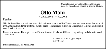 Traueranzeige von Otto Mohr von Giessener Allgemeine, Alsfelder Allgemeine