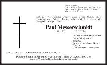 Traueranzeige von Paul Messerschmidt von Wetterauer Zeitung, Wetterauer Zeitung