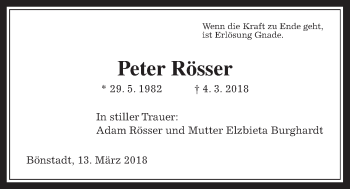Traueranzeige von Peter Rösser von Giessener Allgemeine, Alsfelder Allgemeine