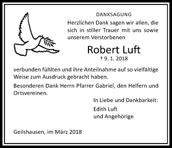 Traueranzeige von Robert Luft von Rabenauer Zeitung