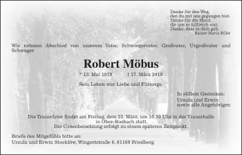 Traueranzeige von Robert Möbus von Wetterauer Zeitung, Wetterauer Zeitung