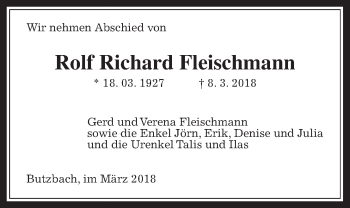 Traueranzeige von Rolf Richard Fleischmann von Giessener Allgemeine, Alsfelder Allgemeine