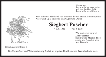 Traueranzeige von Siegbert Puscher von Wetterauer Zeitung, Wetterauer Zeitung