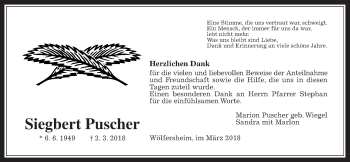 Traueranzeige von Siegbert Puscher von Wetterauer Zeitung, Wetterauer Zeitung