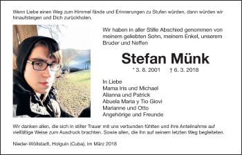 Traueranzeige von Stefan Münk von Wetterauer Zeitung, Wetterauer Zeitung