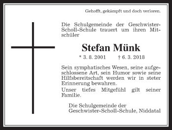 Traueranzeige von Stefan Münk von Wetterauer Zeitung, Wetterauer Zeitung