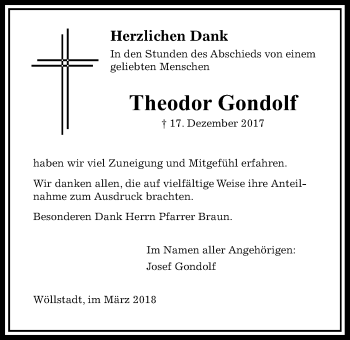 Traueranzeige von Theodor Gondolf von Wetterauer Zeitung, Wetterauer Zeitung