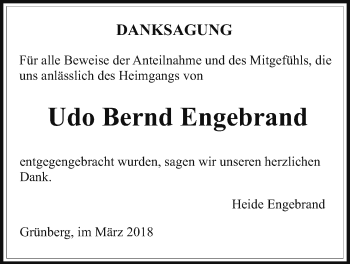Traueranzeige von Udo Bernd Engebrand von Giessener Allgemeine, Alsfelder Allgemeine
