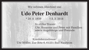 Traueranzeige von Udo Peter Denhardt von Wetterauer Zeitung, Wetterauer Zeitung