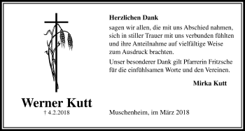 Traueranzeige von Werner Kutt von Licher Wochenblatt, Licher Wochenblatt, Licher Wochenblatt