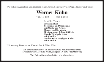 Traueranzeige von Werner Kühn von Giessener Allgemeine, Alsfelder Allgemeine