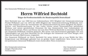Traueranzeige von Wilfried Bechtold von Wetterauer Zeitung, Wetterauer Zeitung