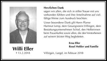 Traueranzeige von Willi Eller von Licher Wochenblatt, Licher Wochenblatt, Licher Wochenblatt