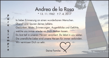 Traueranzeige von Andrea de la Rosa von Wetterauer Zeitung, Wetterauer Zeitung