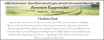 Traueranzeige von Annemarie Rappenecker von Giessener Allgemeine, Alsfelder Allgemeine