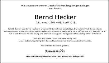 Traueranzeige von Bernd Hecker von Giessener Allgemeine, Alsfelder Allgemeine