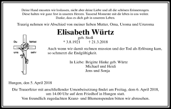 Traueranzeige von Elisabeth Würtz von Licher Wochenblatt, Licher Wochenblatt, Licher Wochenblatt, Licher Wochenblatt, Licher Wochenblatt, Licher Wochenblatt