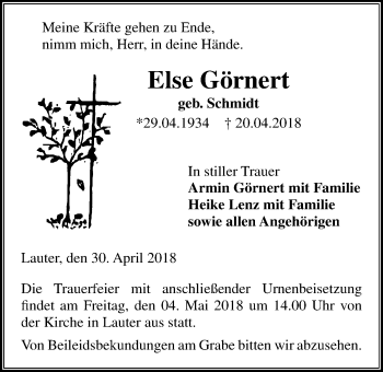 Traueranzeige von Else Görnert von Alsfelder Allgemeine, Giessener Allgemeine, Alsfelder Allgemeine