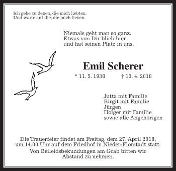 Traueranzeige von Emil Scherer von Wetterauer Zeitung, Wetterauer Zeitung