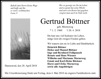 Traueranzeige von Gertrud Böttner von Alsfelder Allgemeine