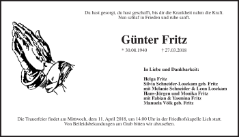 Traueranzeige von Günter Fritz von Giessener Allgemeine, Alsfelder Allgemeine
