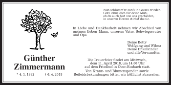 Traueranzeige von Günther Zimmermann von Wetterauer Zeitung, Wetterauer Zeitung