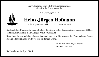 Traueranzeige von Heinz-Jürgen Hofmann von Wetterauer Zeitung, Wetterauer Zeitung