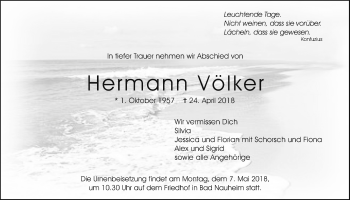 Traueranzeige von Hermann Völker von Wetterauer Zeitung, Wetterauer Zeitung