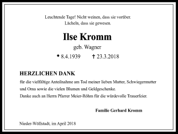 Traueranzeige von Ilse Kromm von Wetterauer Zeitung, Wetterauer Zeitung