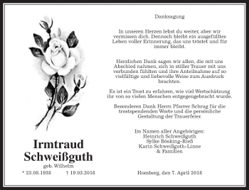 Traueranzeige von Irmtraud Schweißguth von Alsfelder Allgemeine