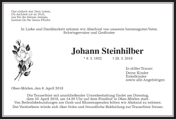 Traueranzeige von Johann Steinhilber von Wetterauer Zeitung, Wetterauer Zeitung