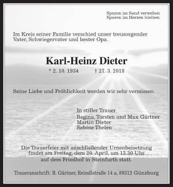 Traueranzeige von Karl-Heinz Dieter von Wetterauer Zeitung, Wetterauer Zeitung