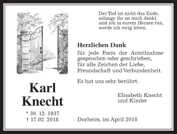 Traueranzeige von Karl Knecht von Wetterauer Zeitung, Wetterauer Zeitung