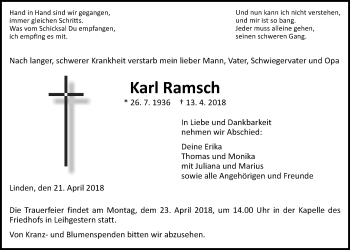 Traueranzeige von Karl Ramsch von Giessener Allgemeine, Alsfelder Allgemeine