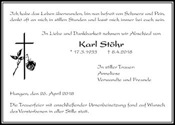 Traueranzeige von Karl Stöhr von Licher Wochenblatt, Licher Wochenblatt, Licher Wochenblatt