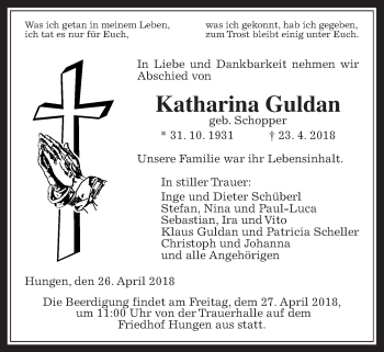 Traueranzeige von Katharina Guldan von Giessener Allgemeine, Alsfelder Allgemeine