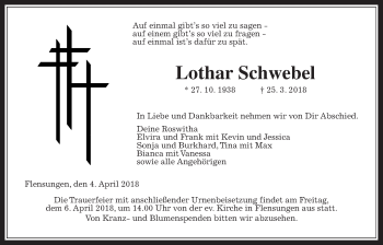 Traueranzeige von Lothar Schwebel von Giessener Allgemeine, Alsfelder Allgemeine, Alsfelder Allgemeine
