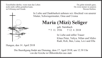 Traueranzeige von Maria Seliger von Giessener Allgemeine, Alsfelder Allgemeine, Wetterauer Zeitung, Wetterauer Zeitung