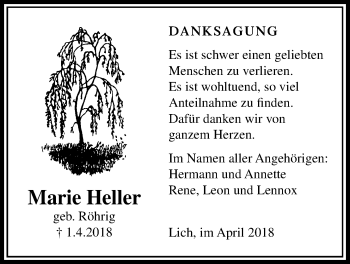 Traueranzeige von Marie Heller von Licher Wochenblatt, Licher Wochenblatt, Licher Wochenblatt