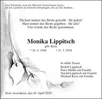 Traueranzeige von Monika Lippitsch von Wetterauer Zeitung, Wetterauer Zeitung