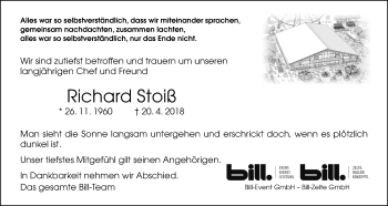 Traueranzeige von Richard Stoiß von Giessener Allgemeine, Alsfelder Allgemeine