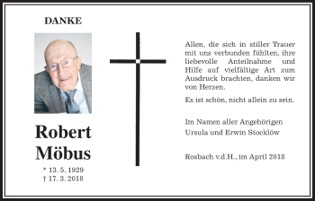 Traueranzeige von Robert Möbus von Wetterauer Zeitung, Wetterauer Zeitung